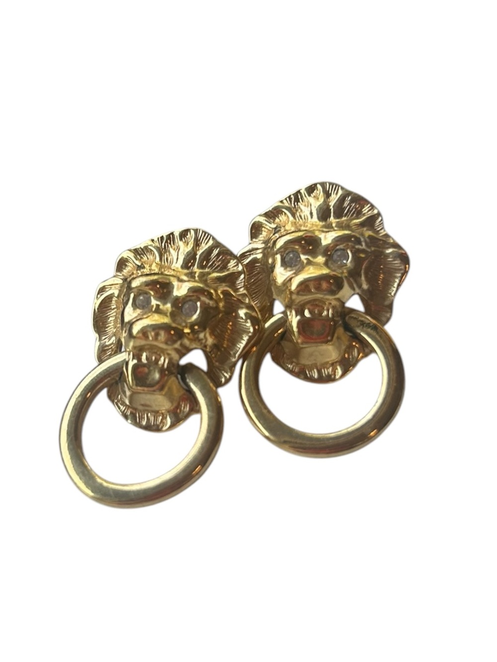 Vtg KJL Kenneth Jay Lane for Avon Lion Gold Knocker Earrings